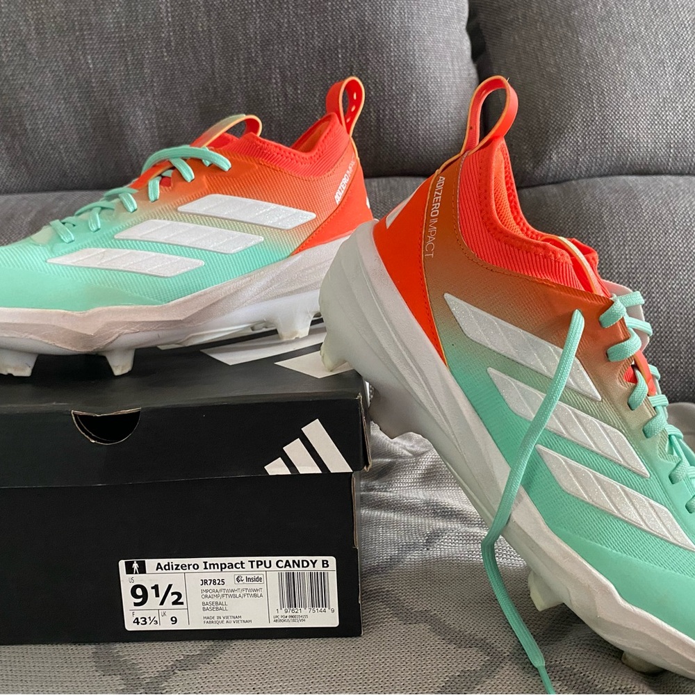 adidas Adizero Impact TPU Cleats in Mint Green & Bright Orange (Used only once)